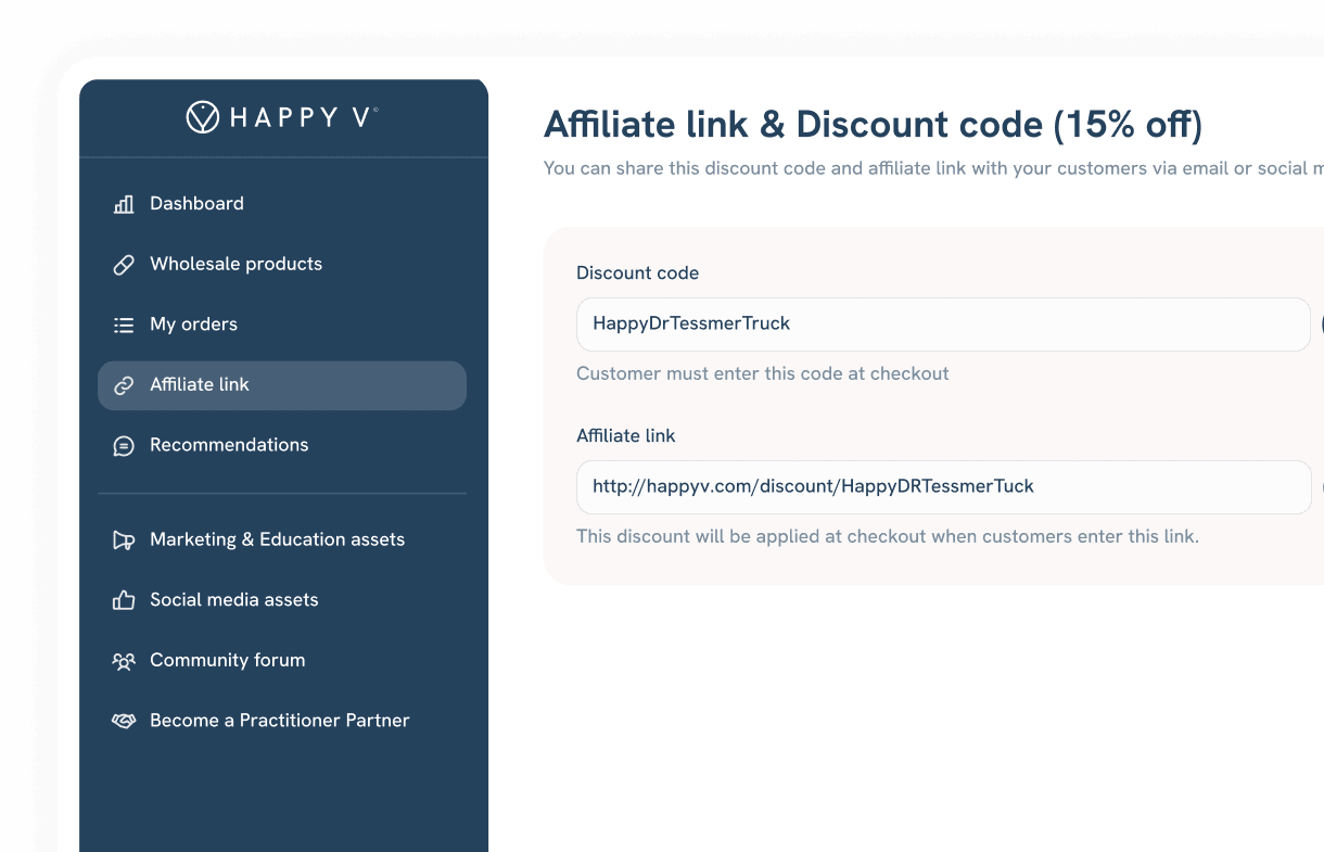 Portal affiliate link and discount code page