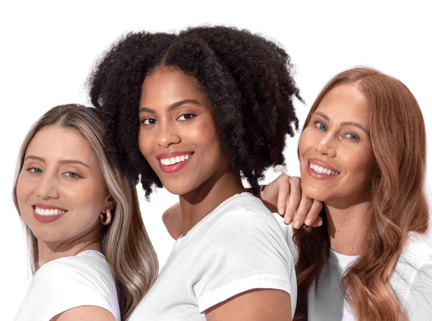 Three women in white shirts