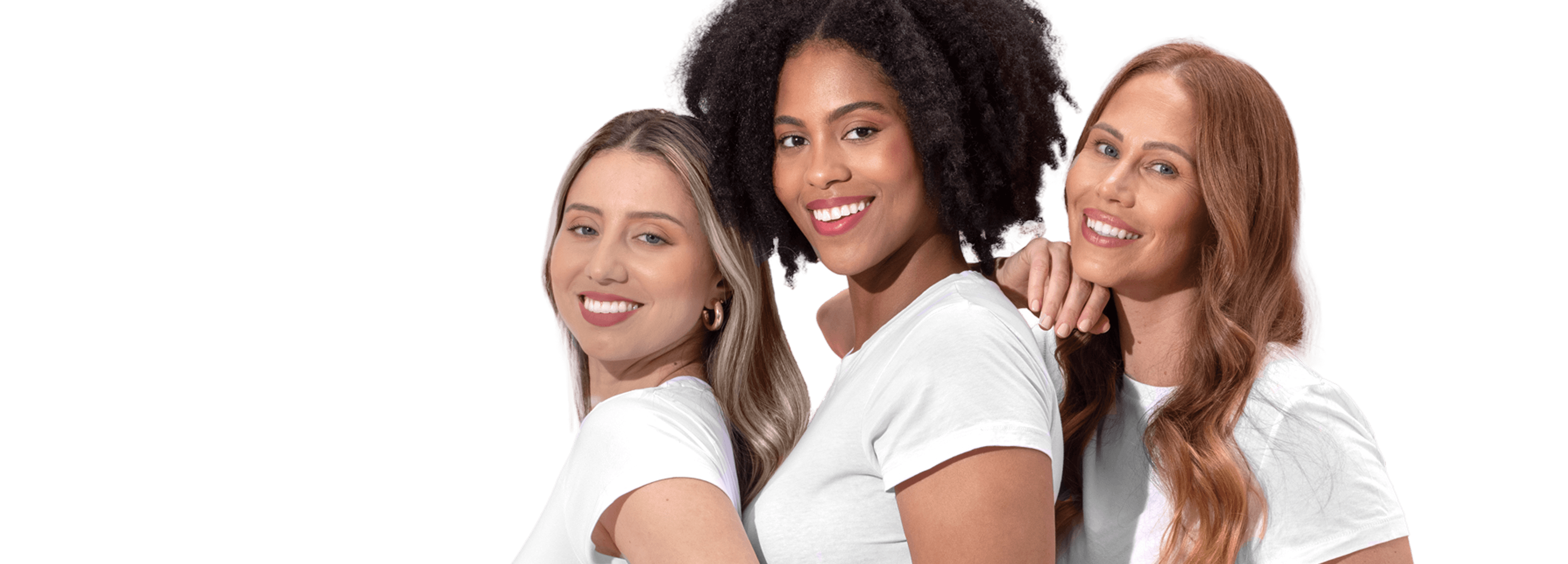 Three women in white shirts
